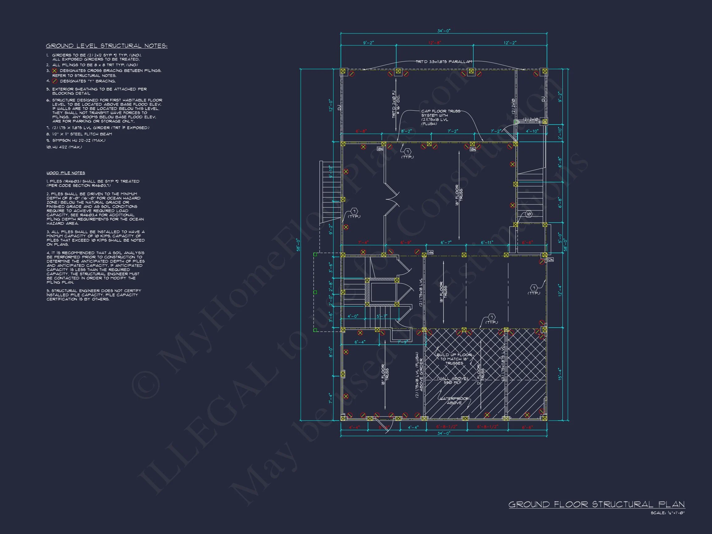 14-1885 HOUSE PLAN - Low Country House Plan - 4-Bed, 3-Bath, 2,813 SF 10 Coastal 3-Story 4 BR Beach house Floor Plan & Blueprint Designs