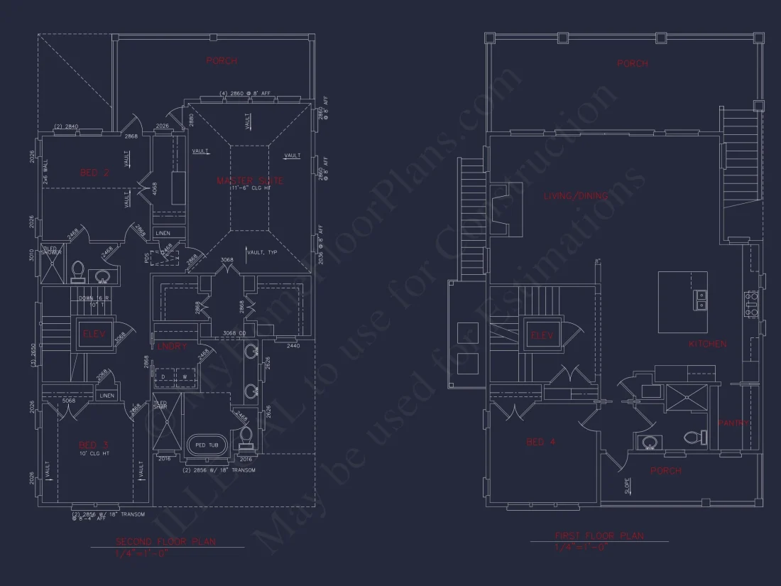 Coastal 3-Story 4 BR Beach house Floor Plan & Blueprint Designs