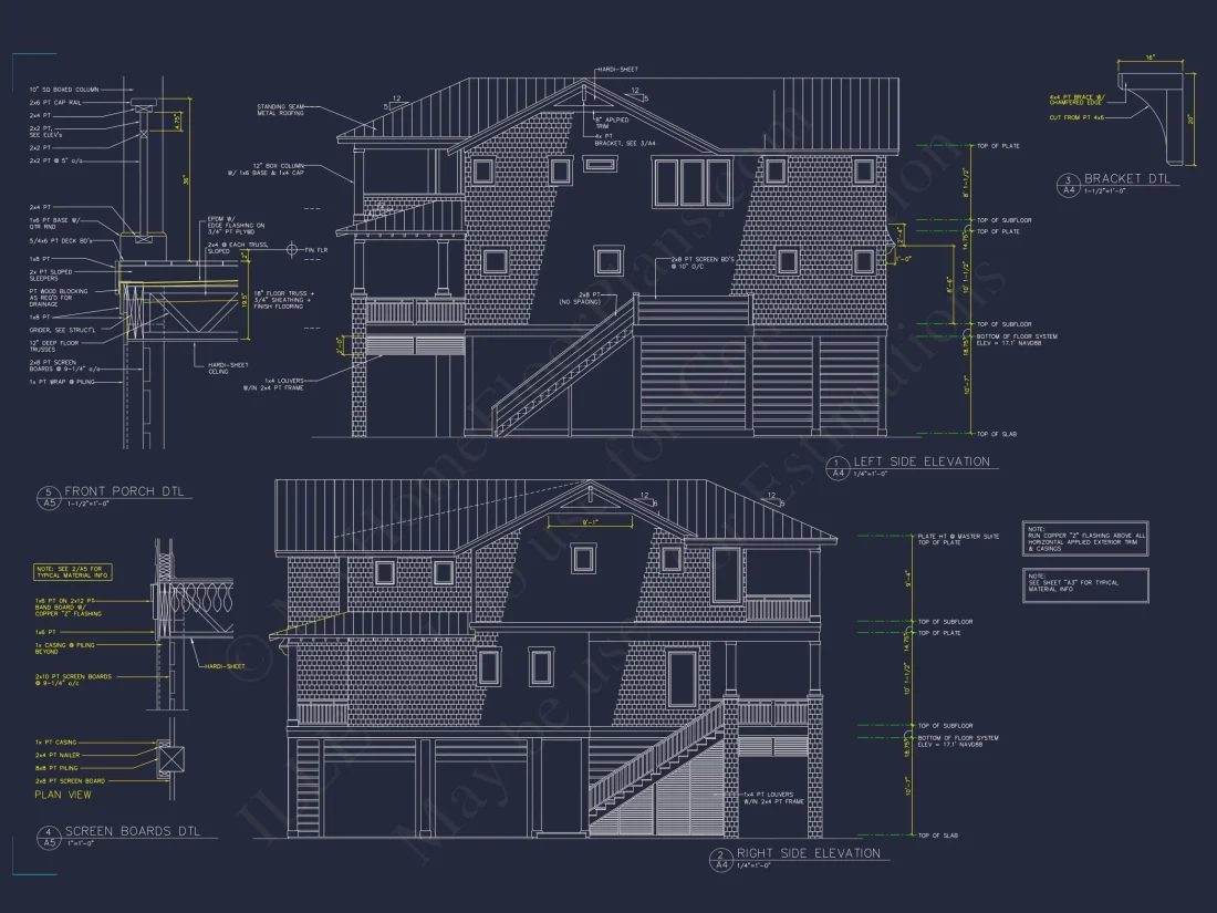 Coastal 3-Story 4 BR Beach house Floor Plan & Blueprint Designs