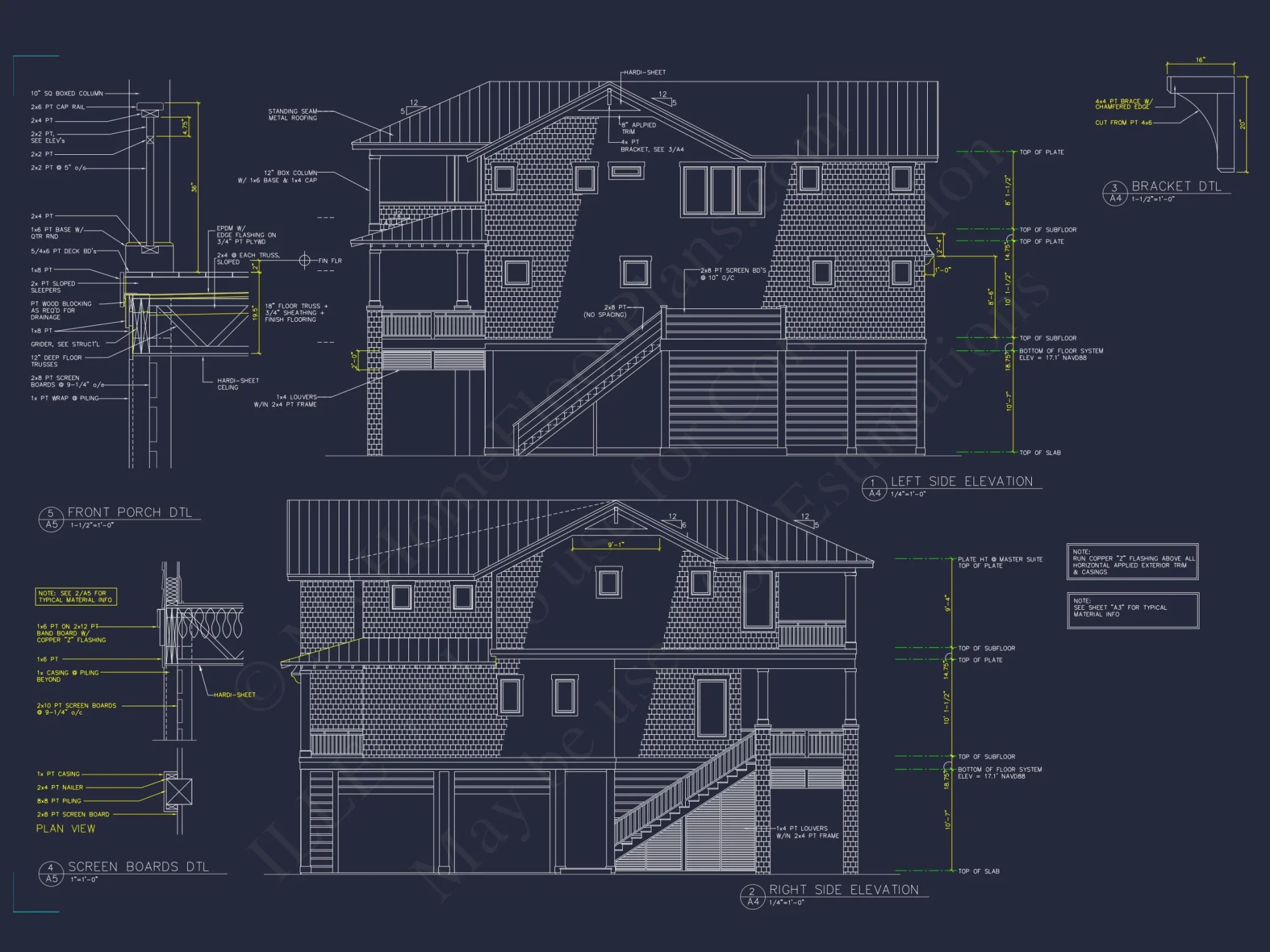 Coastal 3-Story 4 BR Beach house Floor Plan & Blueprint Designs