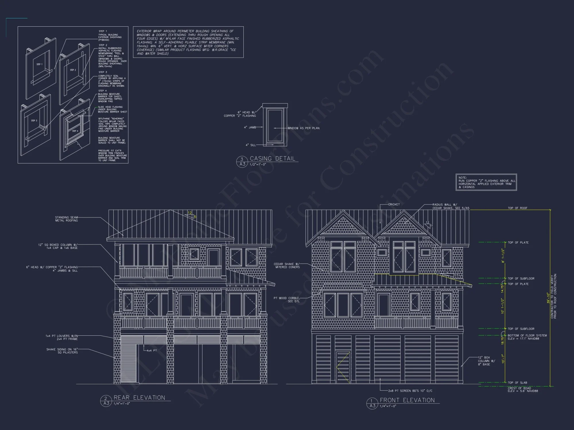 Coastal 3-Story 4 BR Beach house Floor Plan & Blueprint Designs