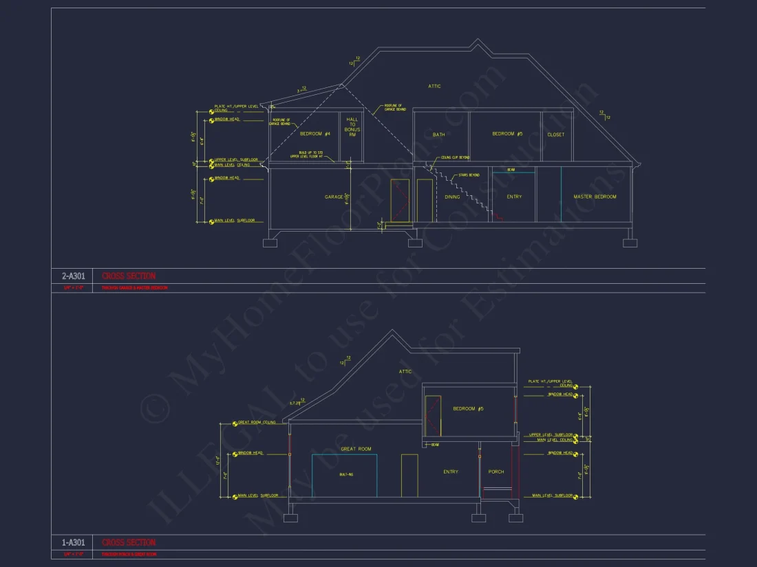 Spacious 2-Story house Floor Plan with 4 Bedrooms & CAD Designs