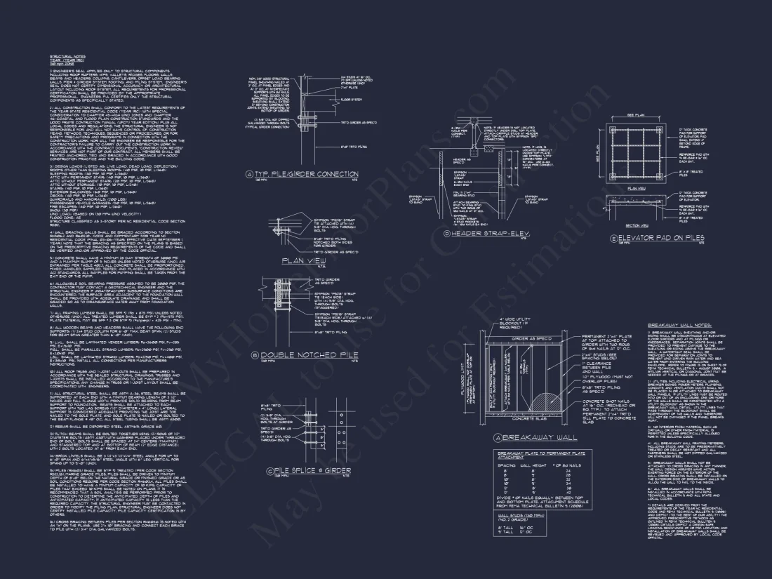 Coastal 4-Story house Floor Plan: 4-Bed, 3-Bath, CAD Blueprint