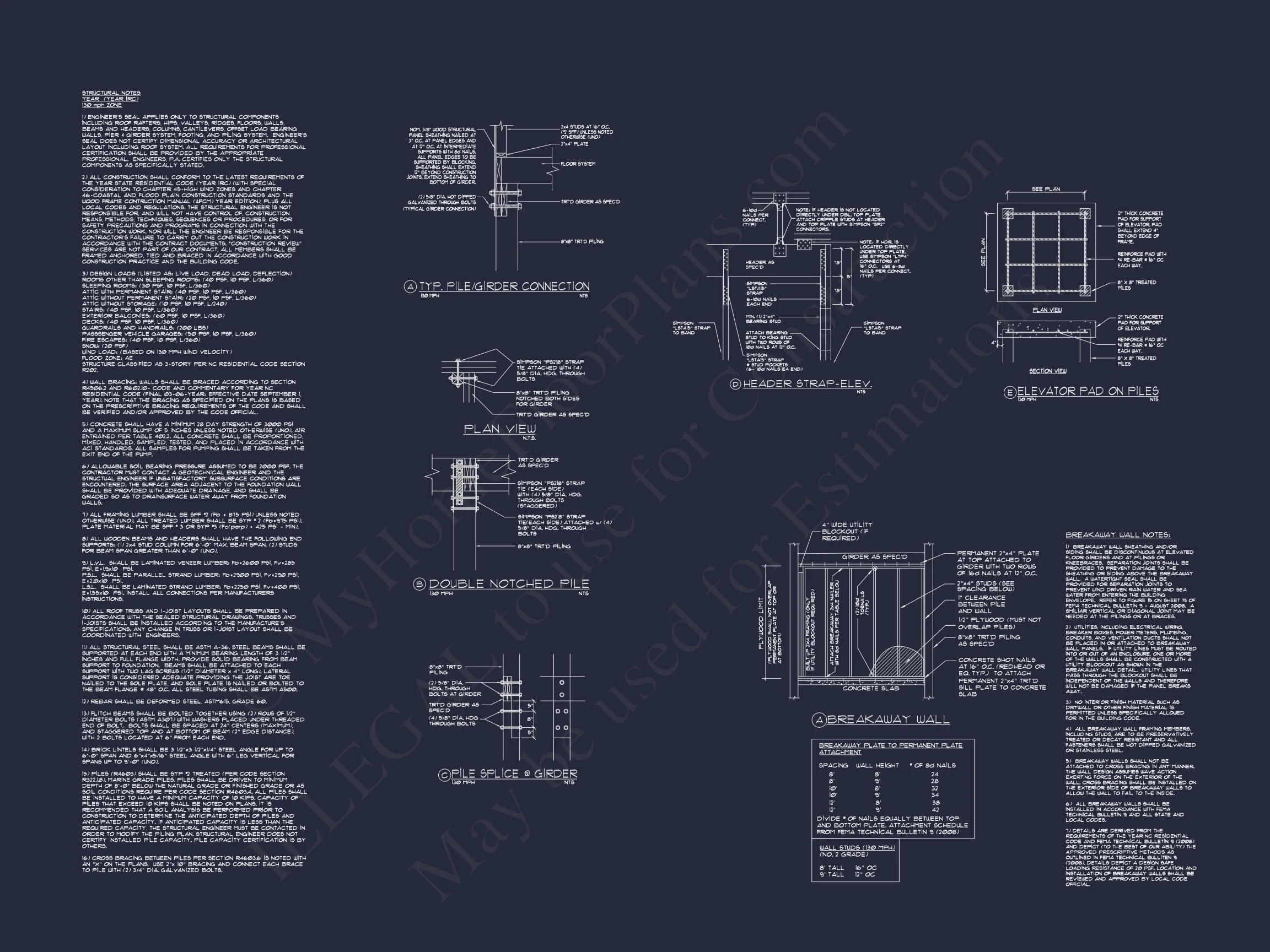 14-1632 HOUSE PLAN - Beach Home Plan - 4-Bed, 3-Bath, 4139 SF 16 Coastal 4-Story house Floor Plan: 4-Bed, 3-Bath, CAD Blueprint
