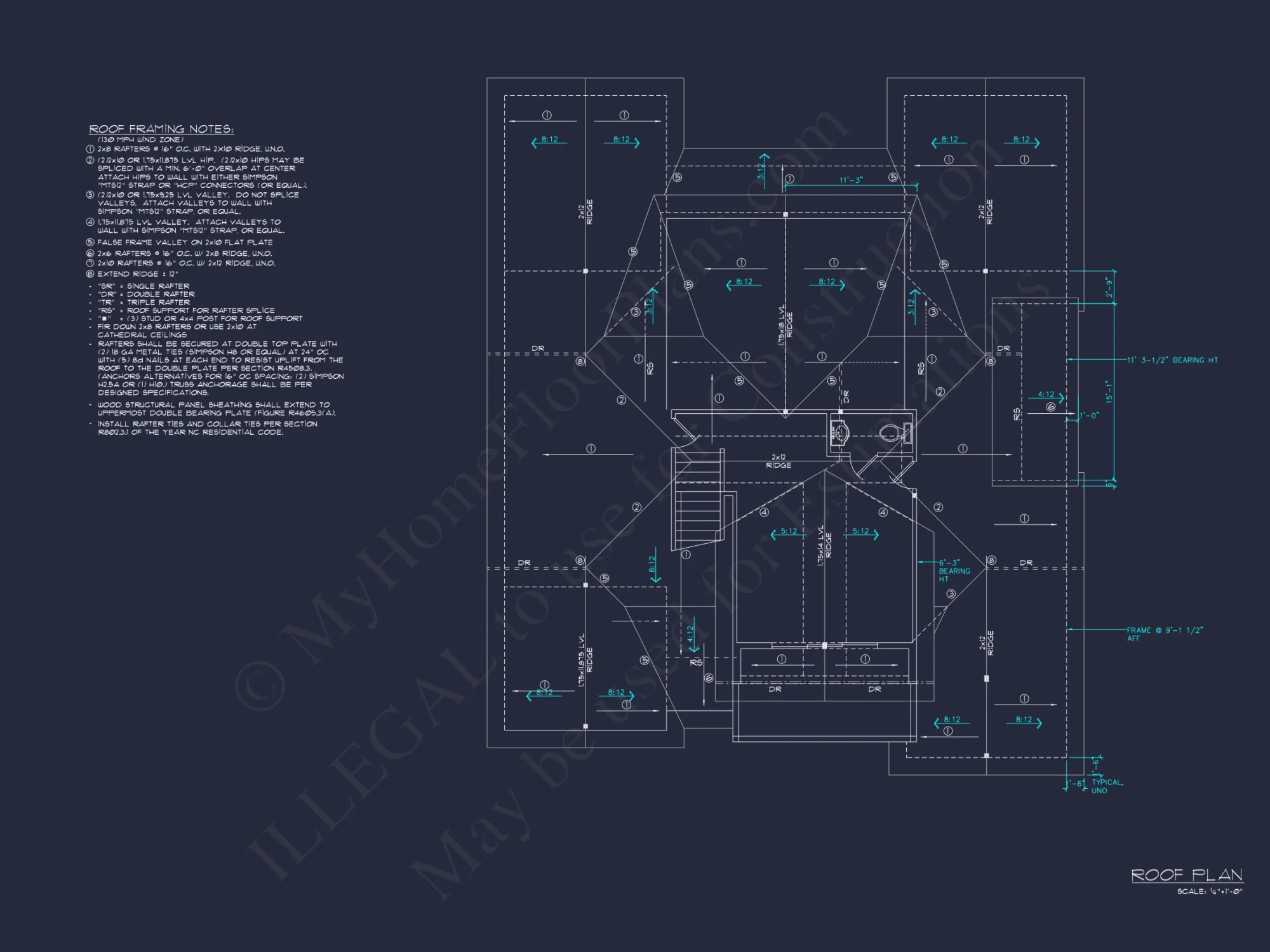 Coastal 4-Story house Floor Plan: 4-Bed, 3-Bath, CAD Blueprint