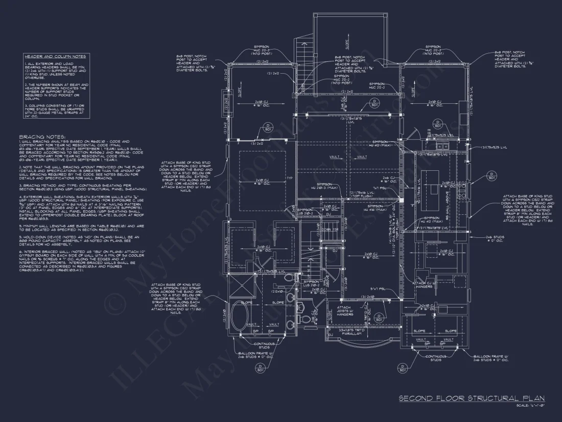 Coastal 4-Story house Floor Plan: 4-Bed, 3-Bath, CAD Blueprint
