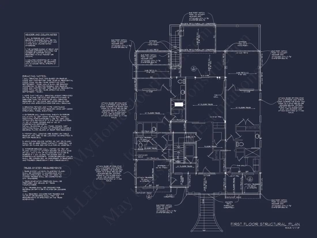 Coastal 4-Story house Floor Plan: 4-Bed, 3-Bath, CAD Blueprint