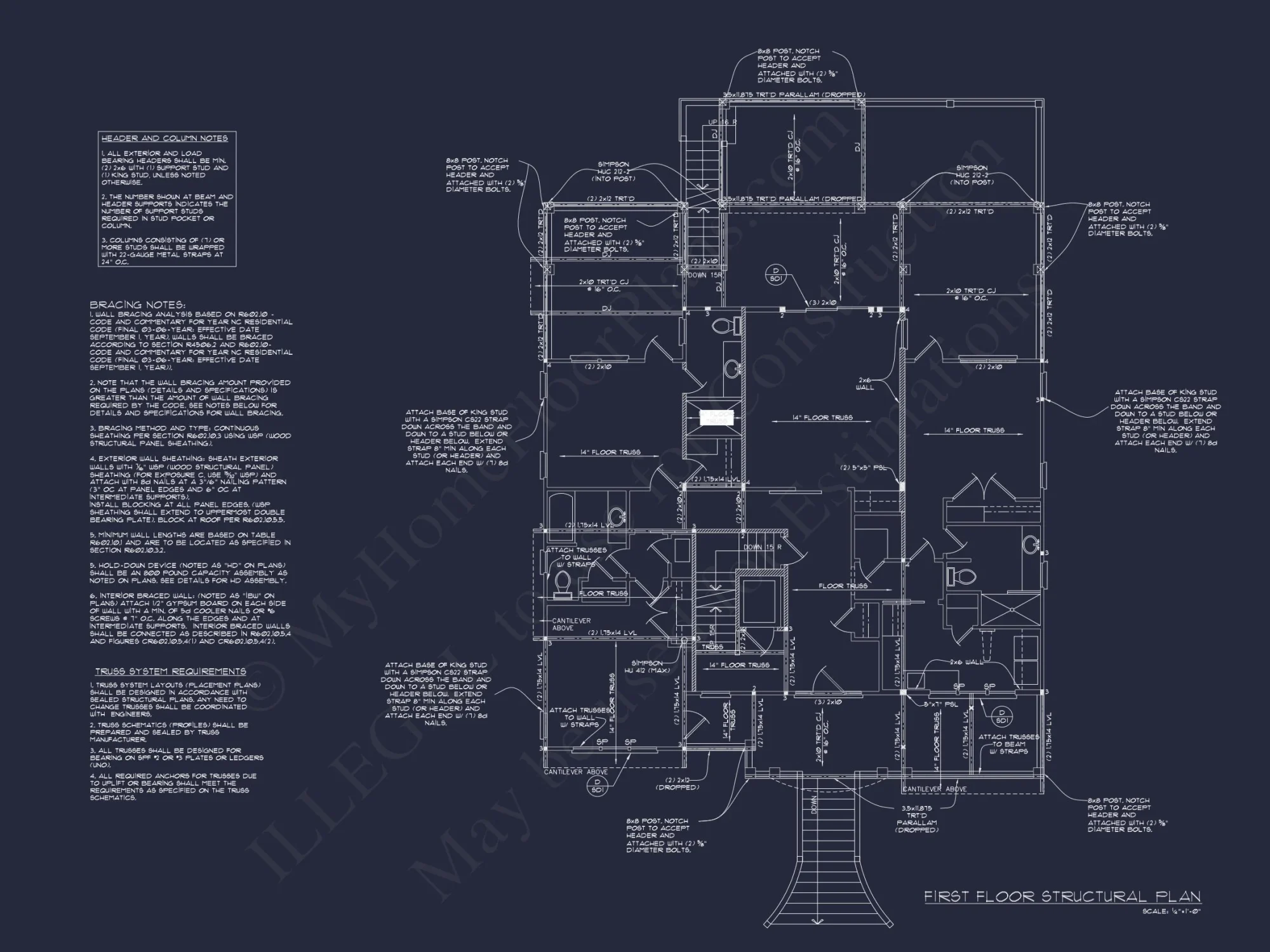 Coastal 4-Story house Floor Plan: 4-Bed, 3-Bath, CAD Blueprint