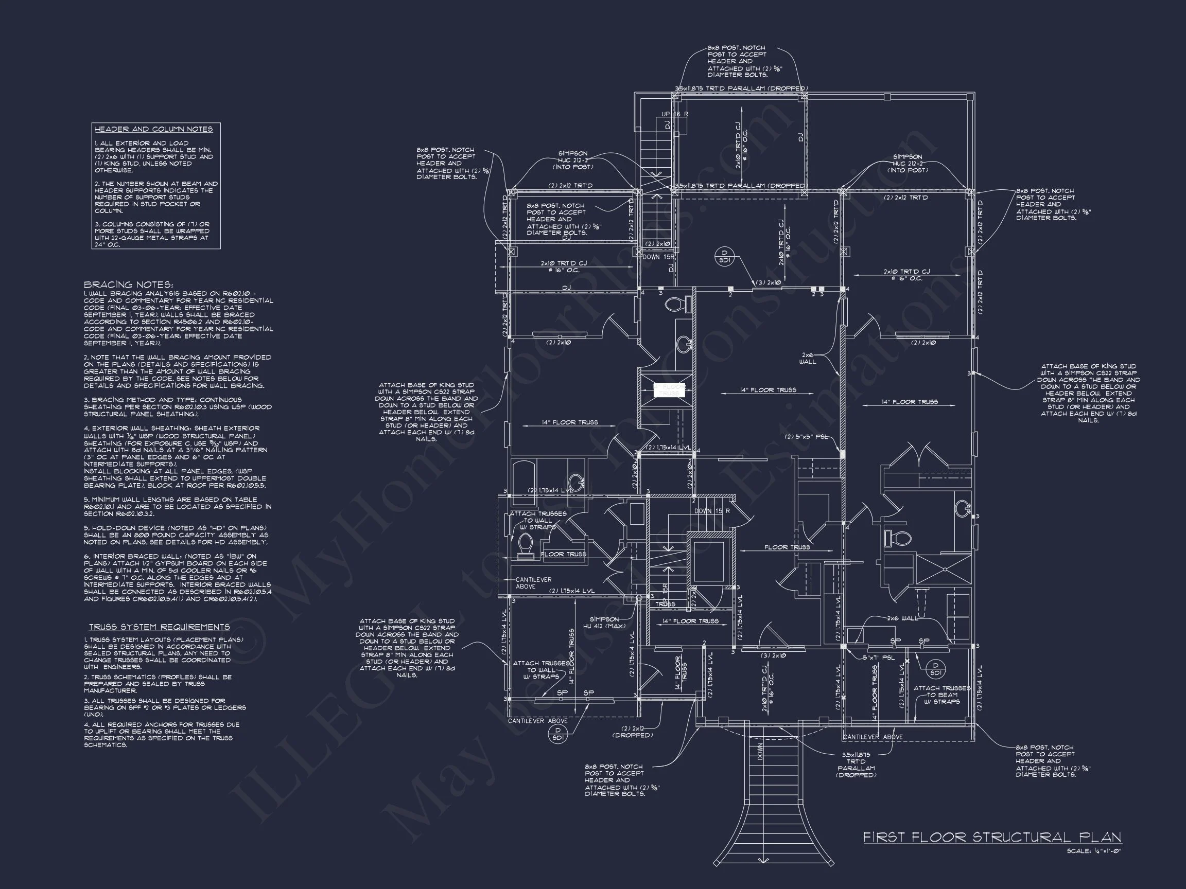 14-1632 HOUSE PLAN - Beach Home Plan - 4-Bed, 3-Bath, 4139 SF 12 Coastal 4-Story house Floor Plan: 4-Bed, 3-Bath, CAD Blueprint