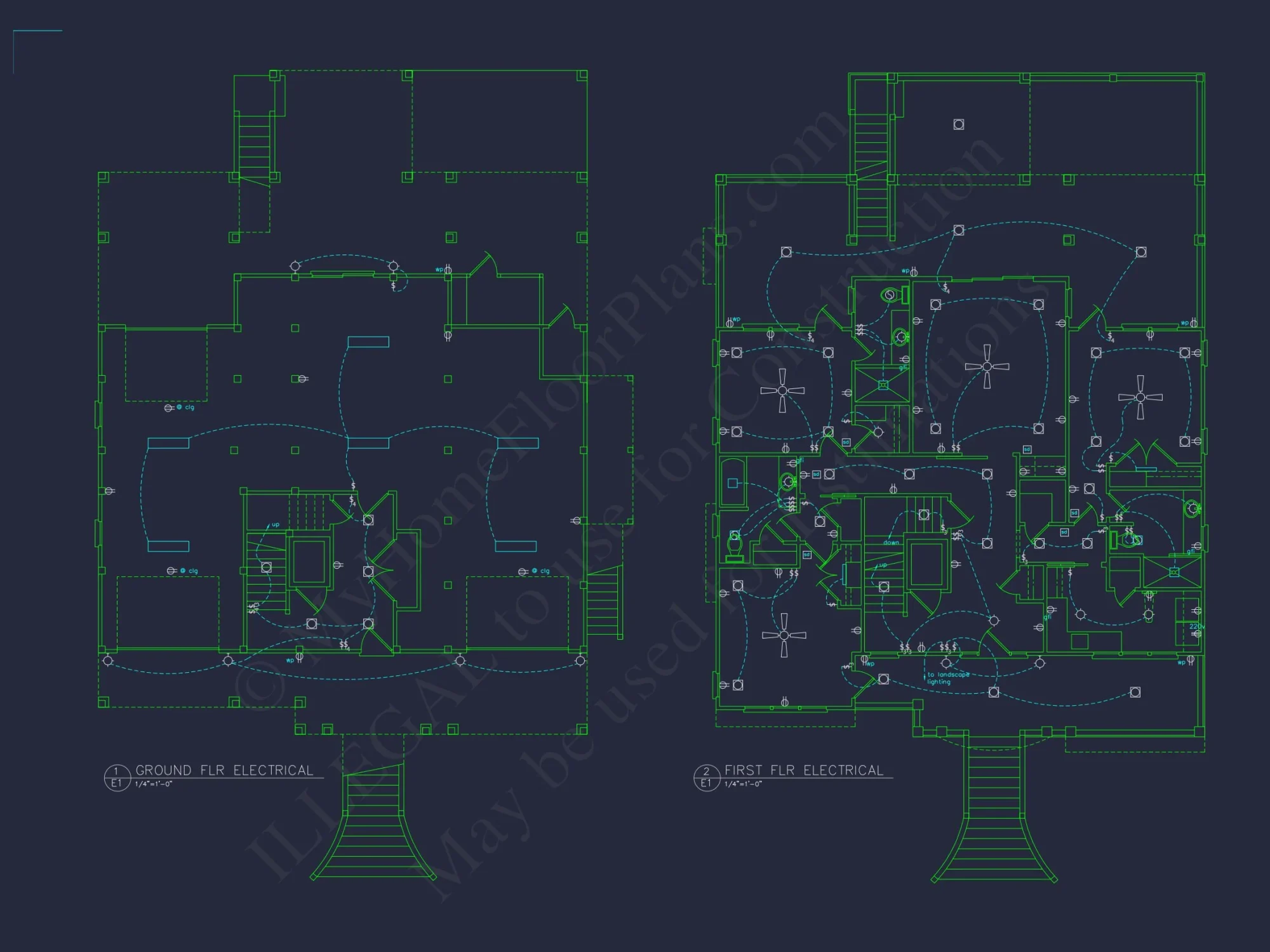 Coastal 4-Story house Floor Plan: 4-Bed, 3-Bath, CAD Blueprint