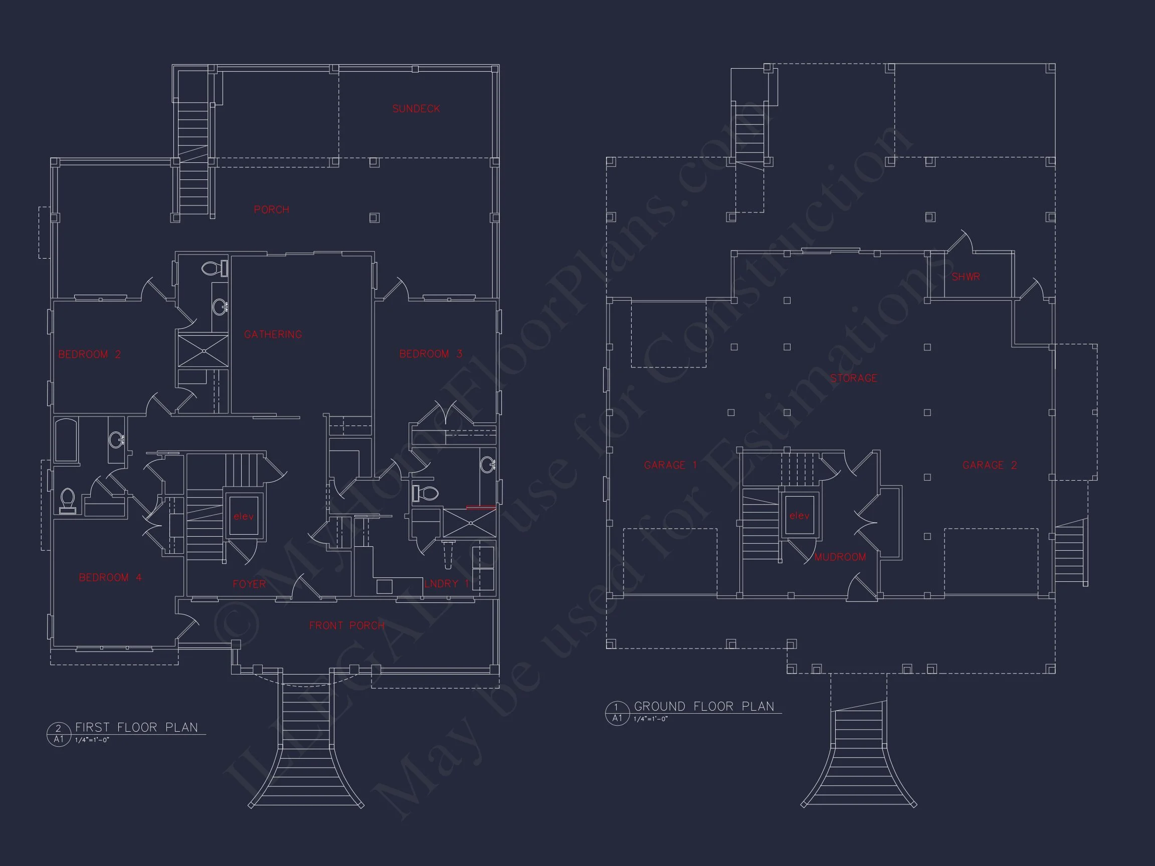 14-1632 HOUSE PLAN - Beach Home Plan - 4-Bed, 3-Bath, 4139 SF 6 Coastal 4-Story house Floor Plan: 4-Bed, 3-Bath, CAD Blueprint