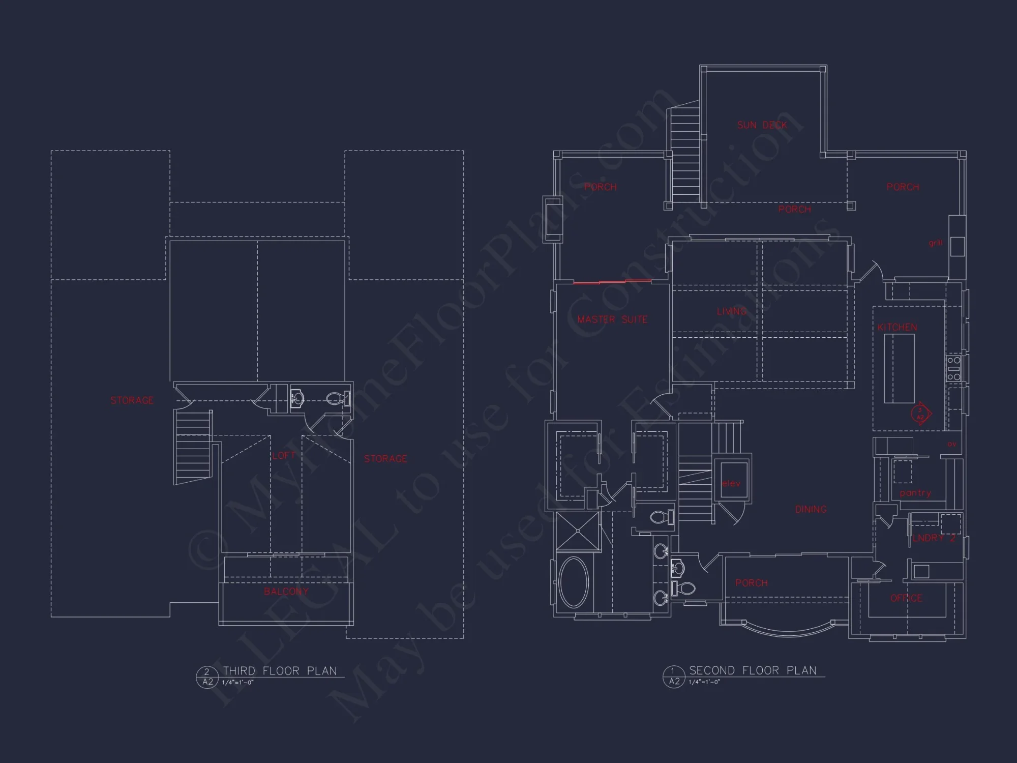 Coastal 4-Story house Floor Plan: 4-Bed, 3-Bath, CAD Blueprint