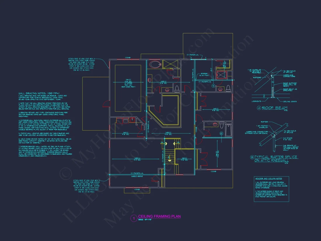 Traditional 4-Bed Colonial house Floor Plan & Blueprint