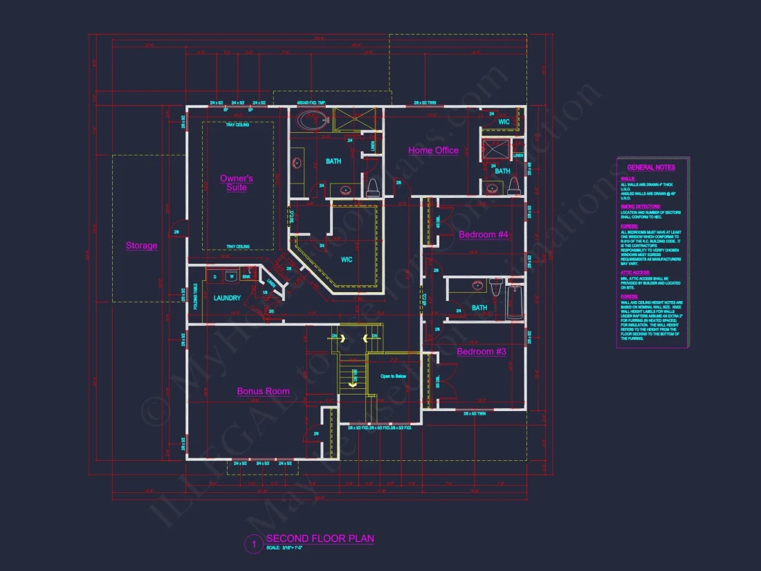 Traditional 4-Bed Colonial house Floor Plan & Blueprint