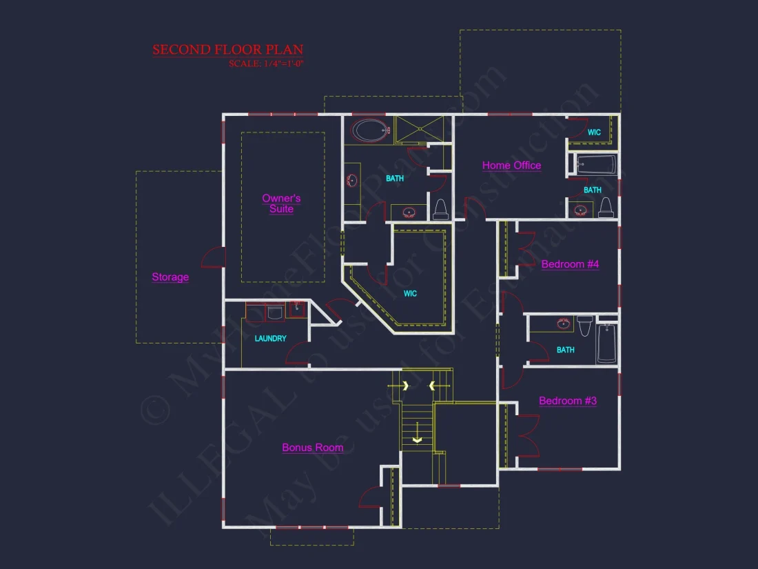 Traditional 4-Bed Colonial house Floor Plan & Blueprint