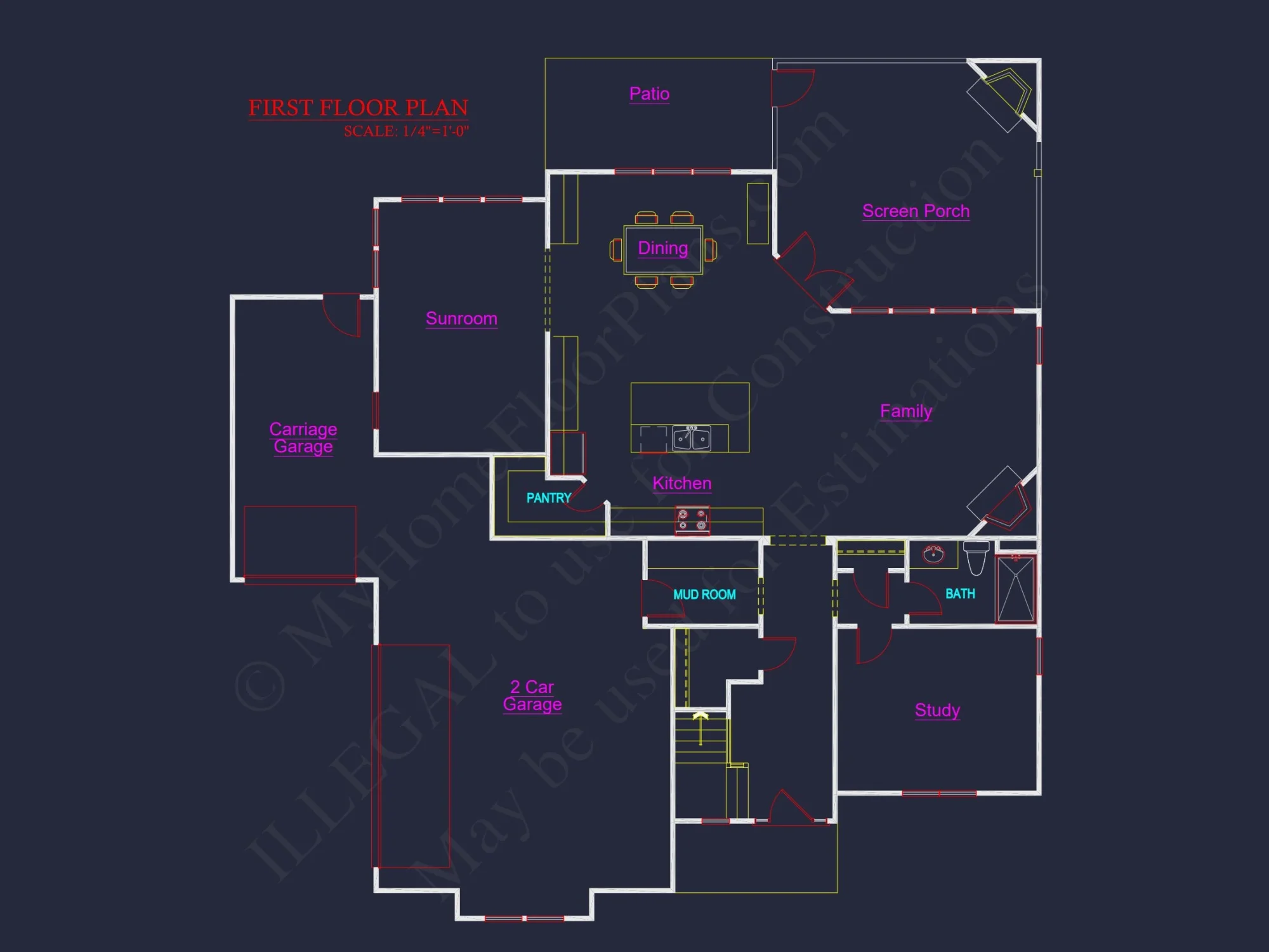 Traditional 4-Bed Colonial house Floor Plan & Blueprint