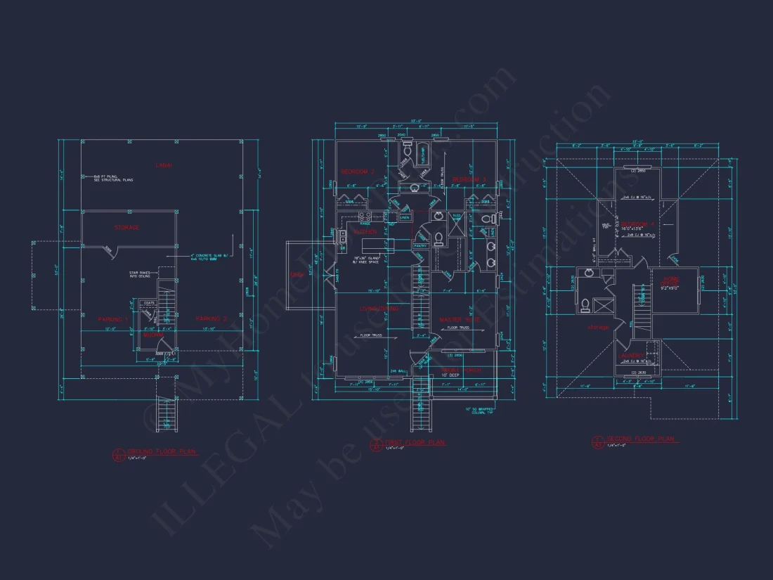 Coastal 2.5-Story house Plan: 4 Bed, 3 Bath, Open Floor