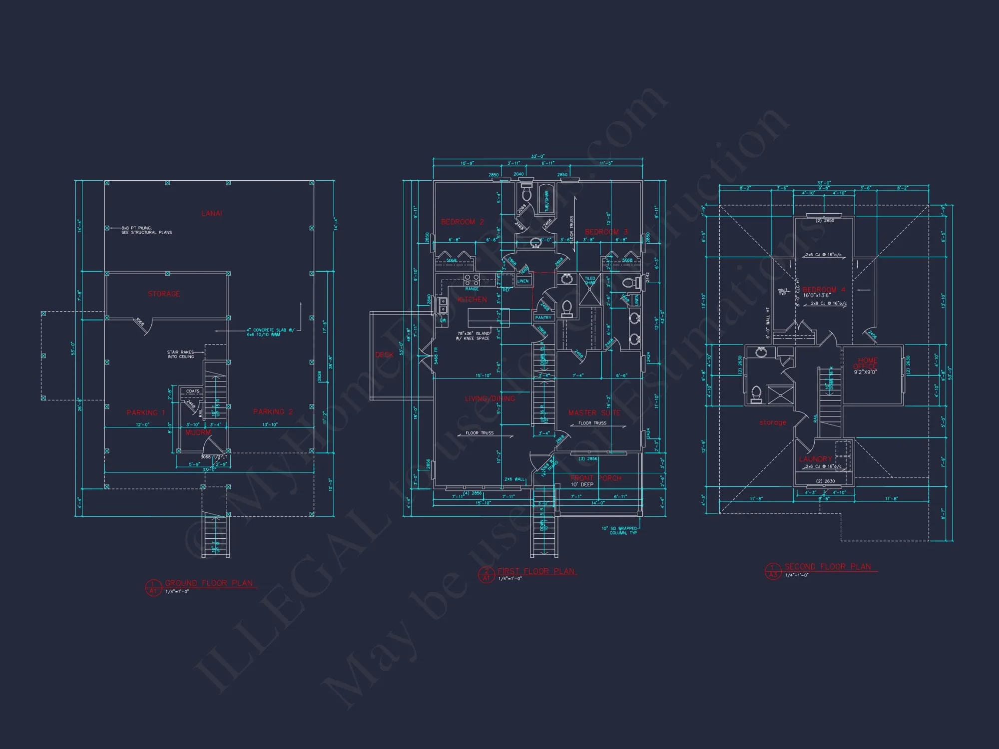 Coastal 2.5-Story house Plan: 4 Bed, 3 Bath, Open Floor