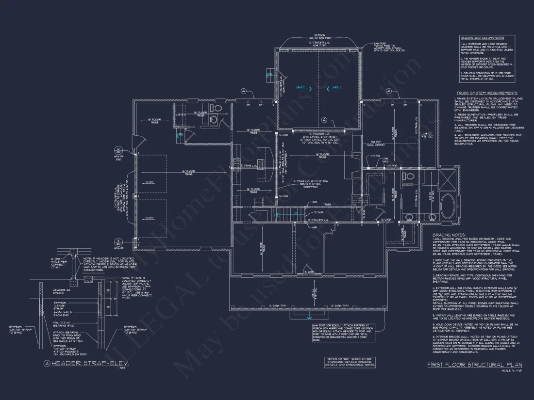 Traditional house Floor Plan: 4 Bed, 3 Bath, 2-Story Blueprint