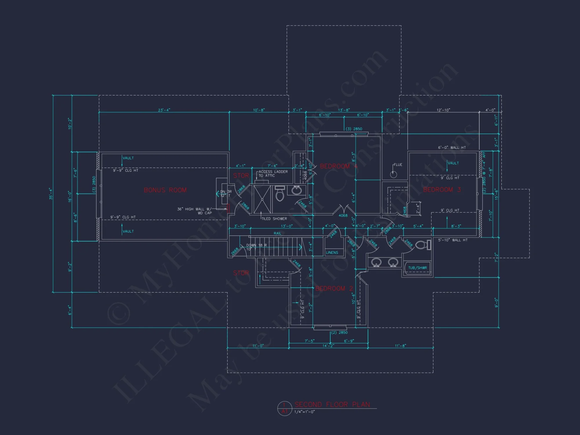 Traditional house Floor Plan: 4 Bed, 3 Bath, 2-Story Blueprint
