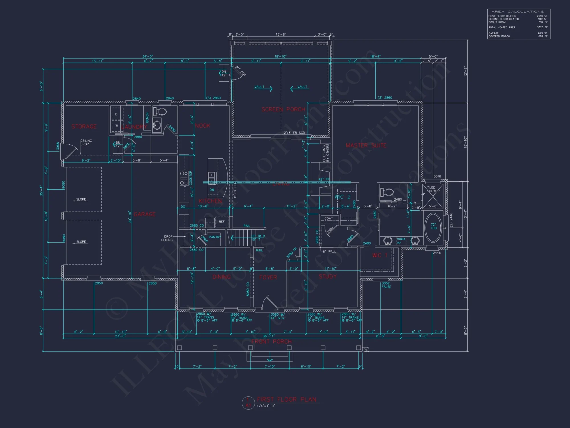 Traditional house Floor Plan: 4 Bed, 3 Bath, 2-Story Blueprint