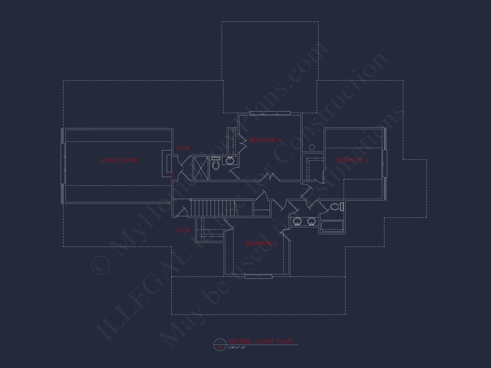 Traditional house Floor Plan: 4 Bed, 3 Bath, 2-Story Blueprint