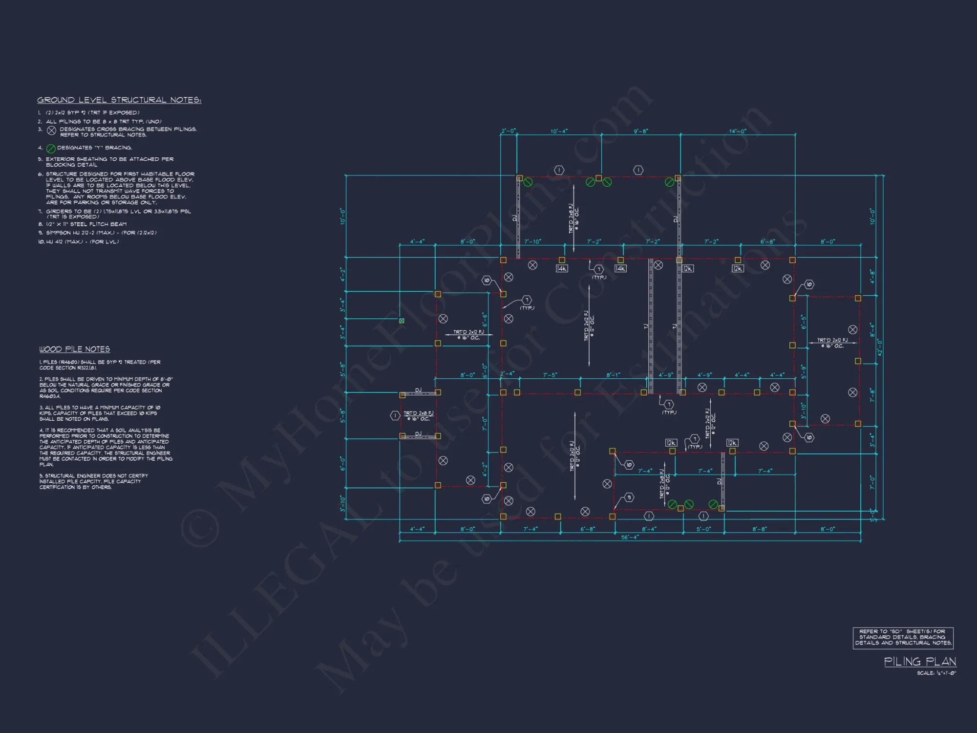 Coastal 2-Story house Plan: 4 BR, Island, CAD Blueprint