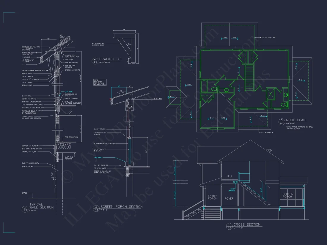 Coastal 2-Story house Plan: 4 BR, Island, CAD Blueprint