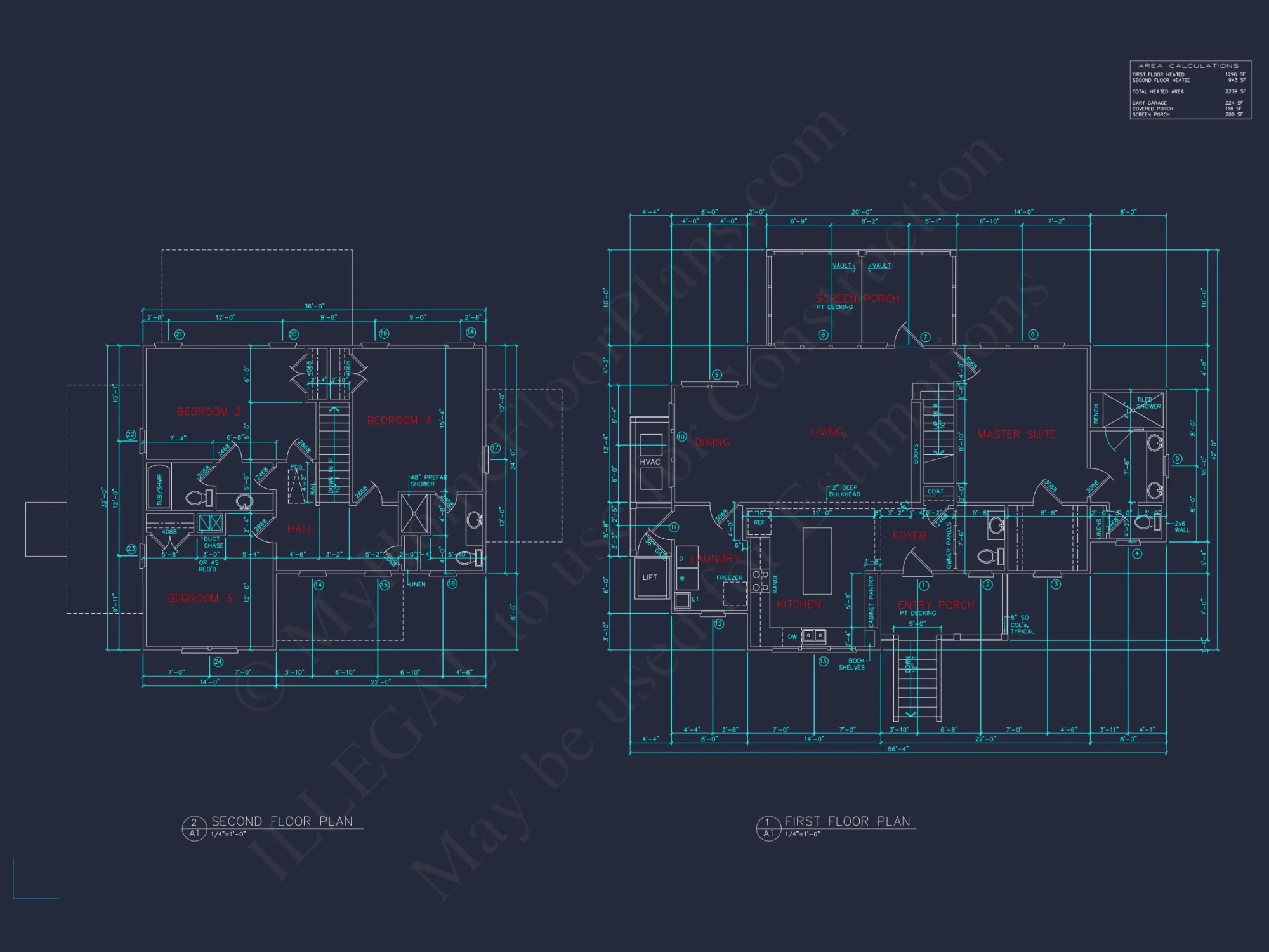 Coastal 2-Story house Plan: 4 BR, Island, CAD Blueprint