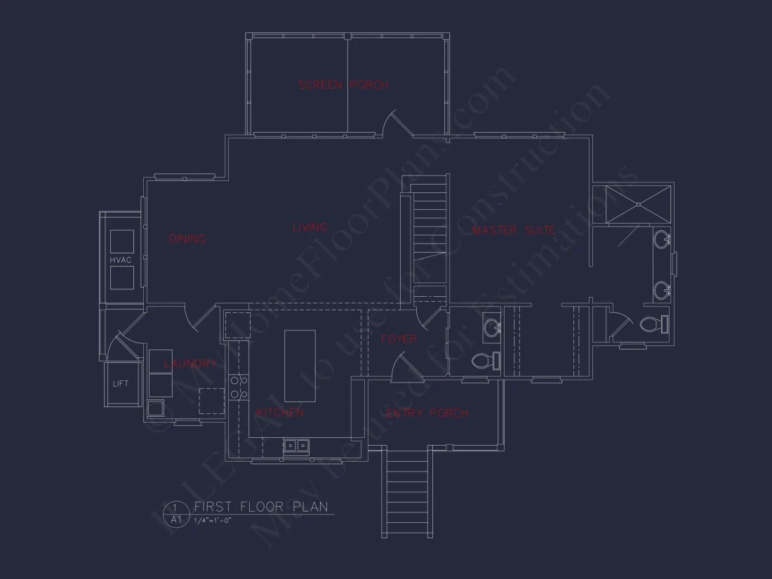 Coastal 2-Story house Plan: 4 BR, Island, CAD Blueprint