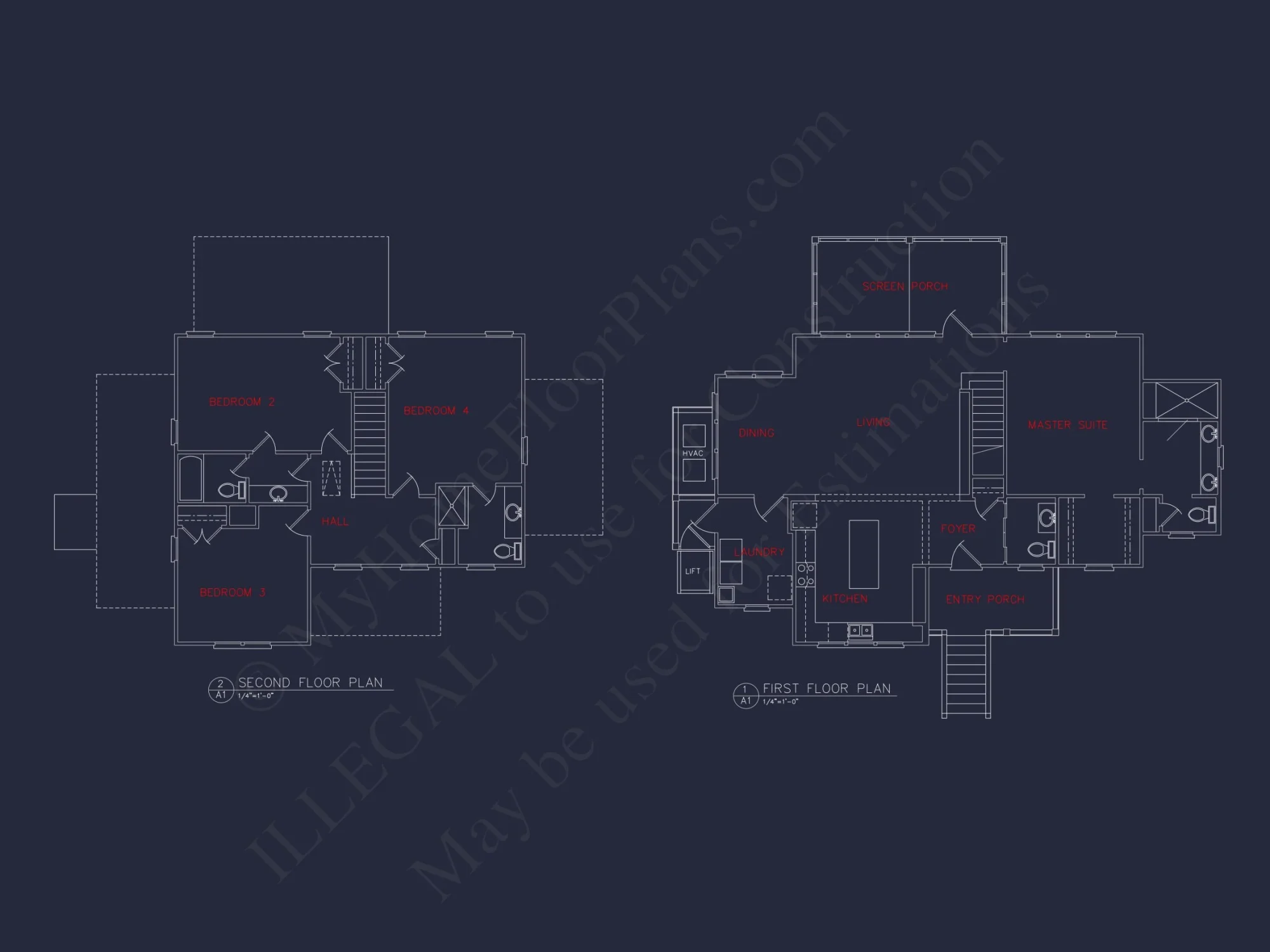Coastal 2-Story house Plan: 4 BR, Island, CAD Blueprint