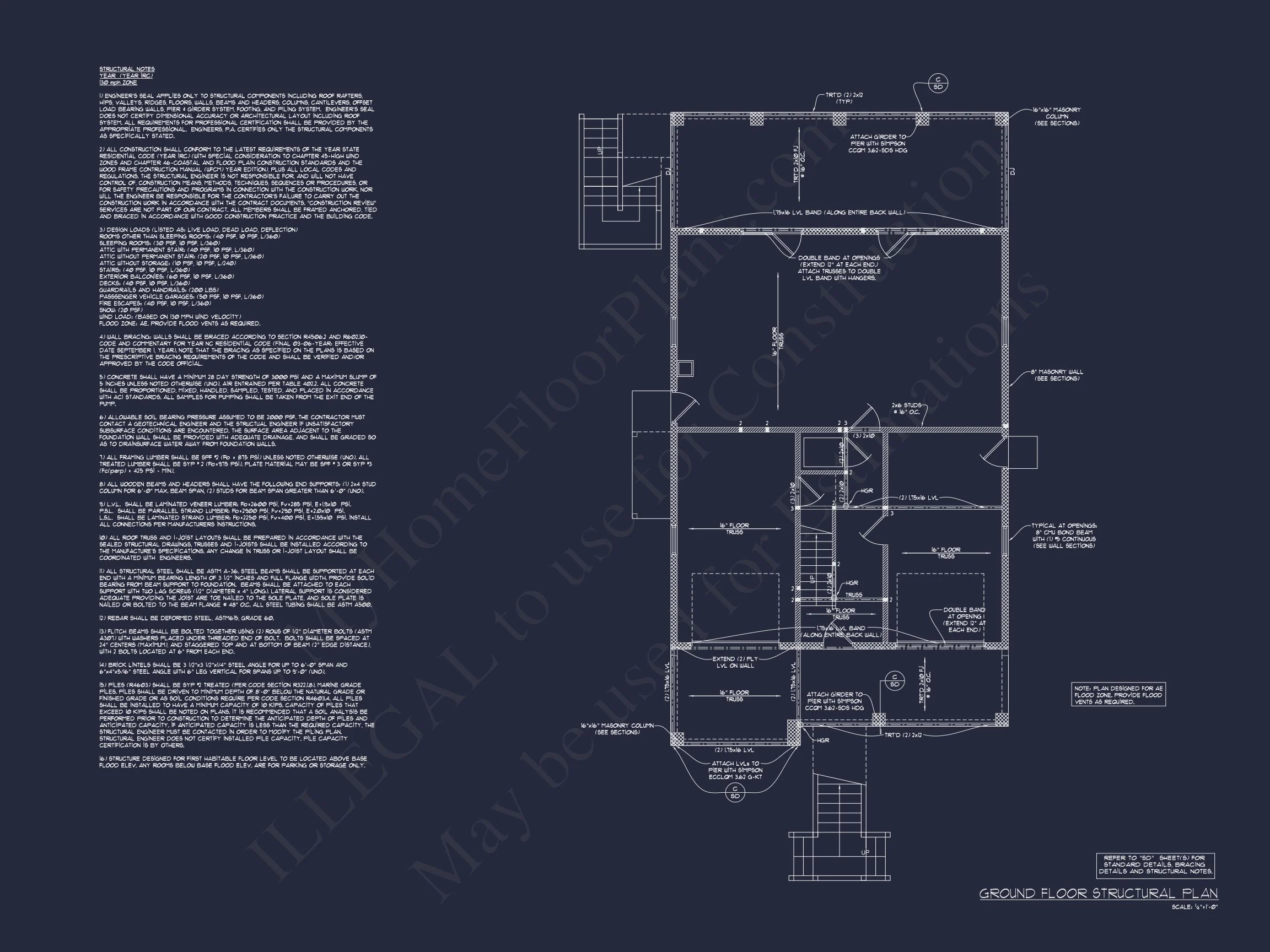 Coastal 3-Story house Plan: 3 Bed, 3 Bath, Elevator, CAD