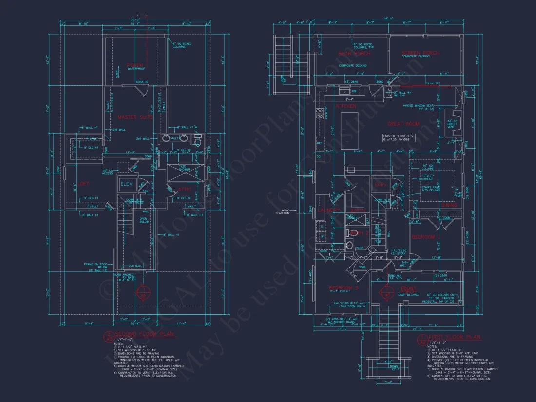 Coastal 3-Story house Plan: 3 Bed, 3 Bath, Elevator, CAD