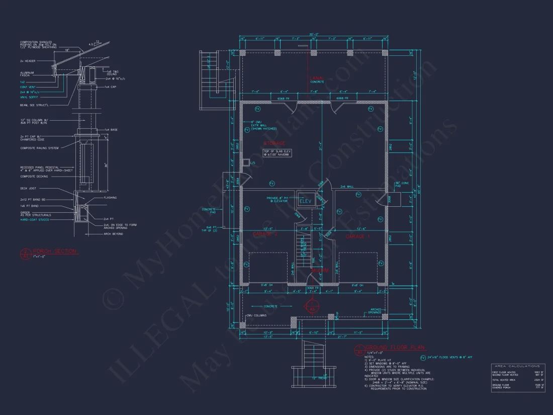 Coastal 3-Story house Plan: 3 Bed, 3 Bath, Elevator, CAD