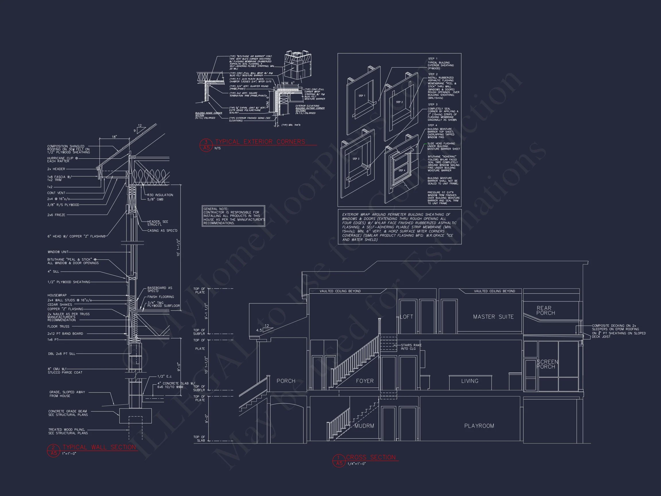 Coastal 3-Story house Plan: 3 Bed, 3 Bath, Elevator, CAD