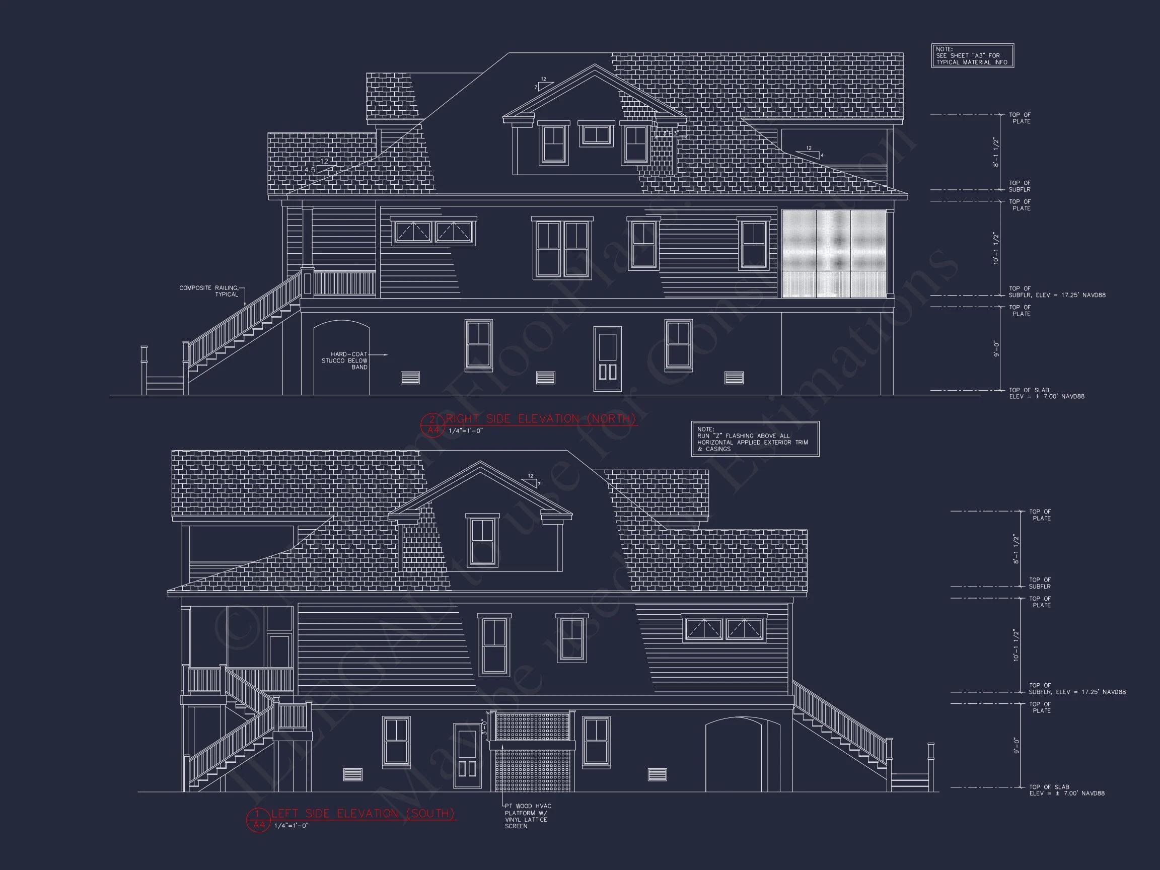Coastal 3-Story house Plan: 3 Bed, 3 Bath, Elevator, CAD