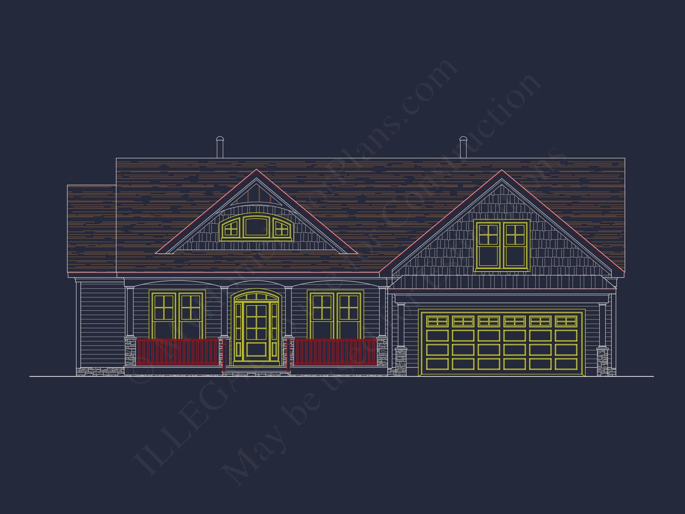 14-1048B HOUSE PLAN - Craftsman Home Plan - 3-Bed, 2-Bath, 2,150 SF 2 Craftsman house Plan: Detailed CAD Blueprint and Floor Design