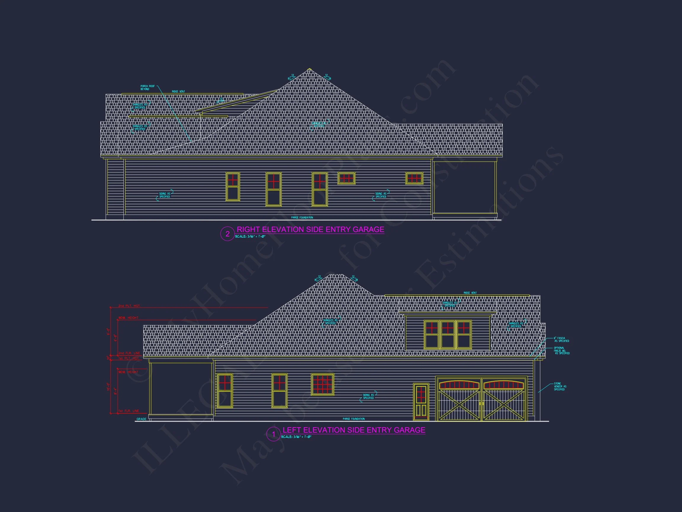 13-1647 HOUSE PLAN - Craftsman House Plan - 3-Bed, 3-Bath, 2730 SF 3 Detailed house Floor Plan Blueprint with CAD Designs