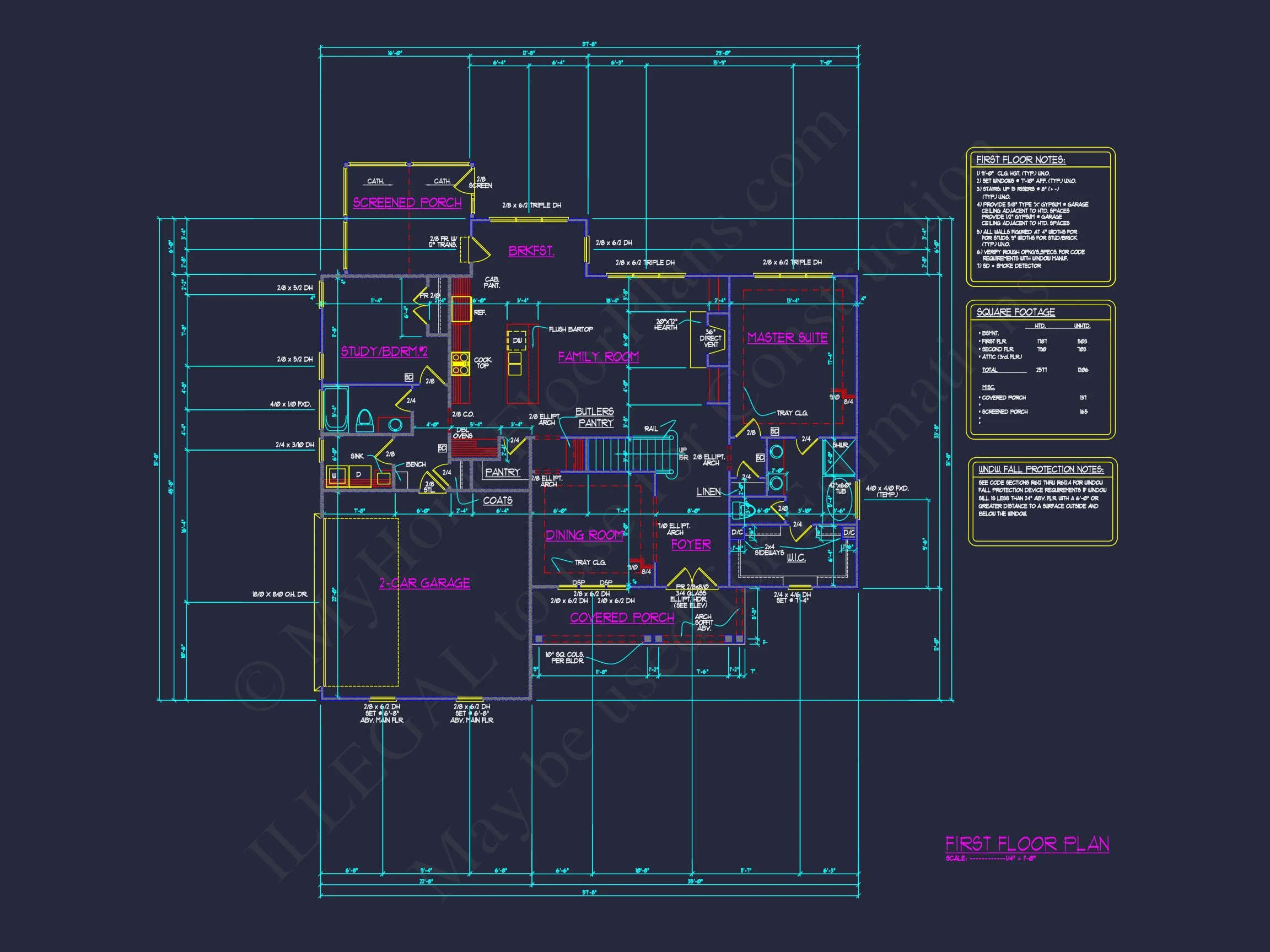 Craftsman house Floor Plan for Designers: Architecture CAD Blueprint