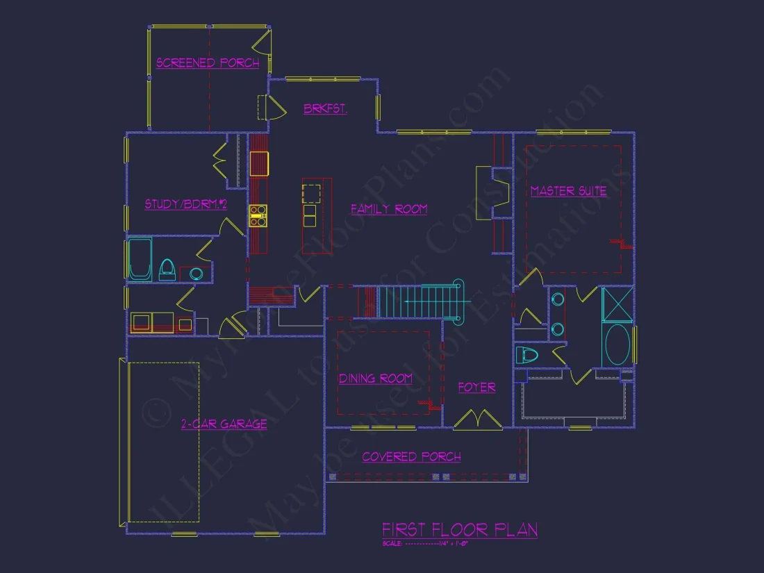 Craftsman house Floor Plan for Designers: Architecture CAD Blueprint