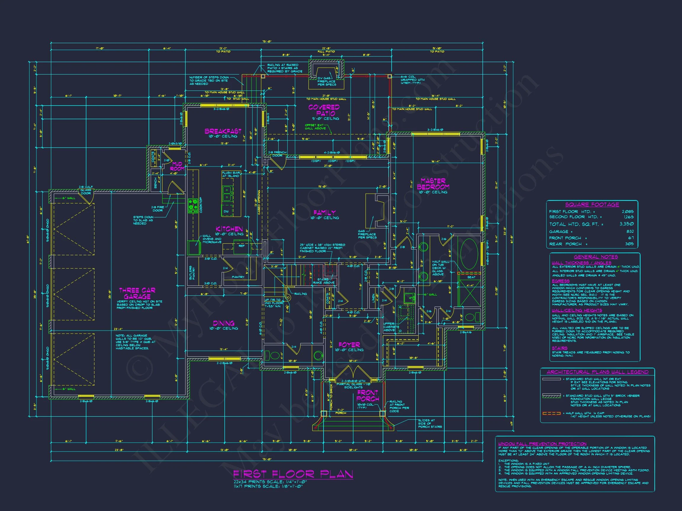 12-2988 HOUSE PLAN - Colonial House Plan - 4-Bed, 3-Bath, 3,350 SF 8 Colonial 4 Bed, 3 Bath 2-Story house Floor Plan & Blueprint