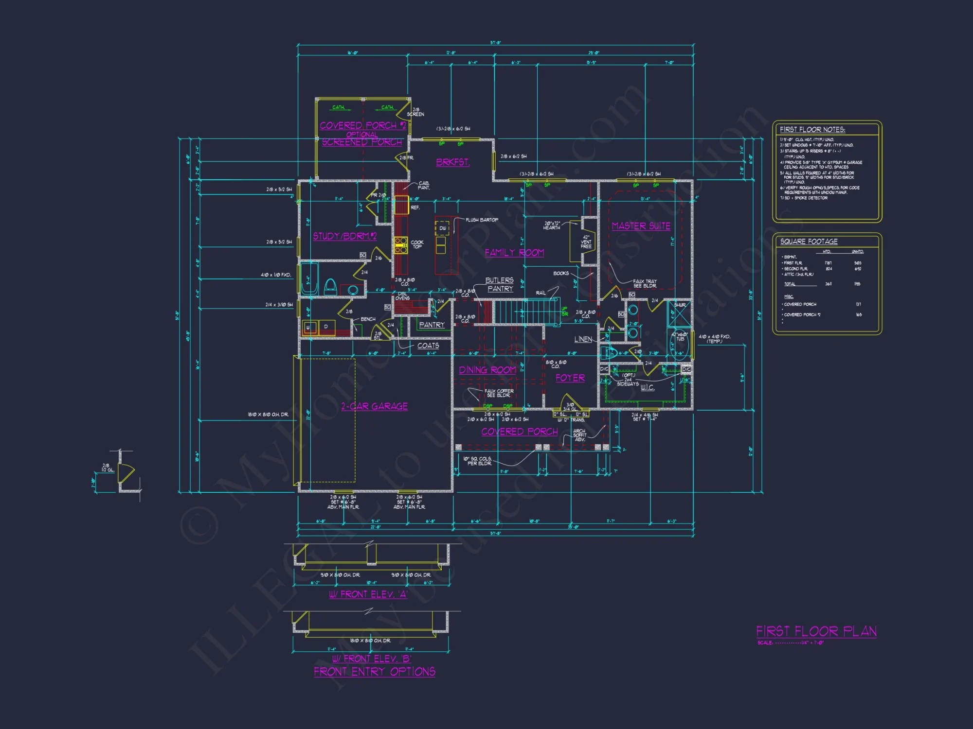 Craftsman house Design with 4 Bed Floor Plan & CAD Blueprint