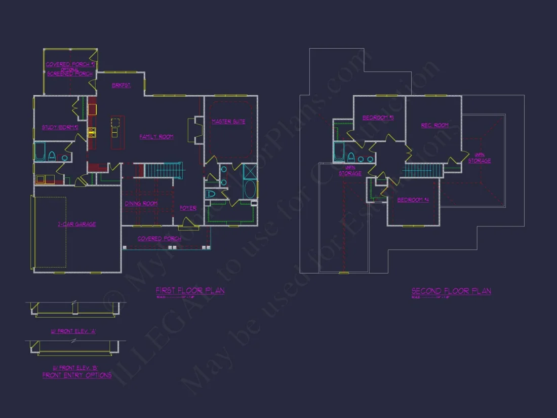 Craftsman house Design with 4 Bed Floor Plan & CAD Blueprint