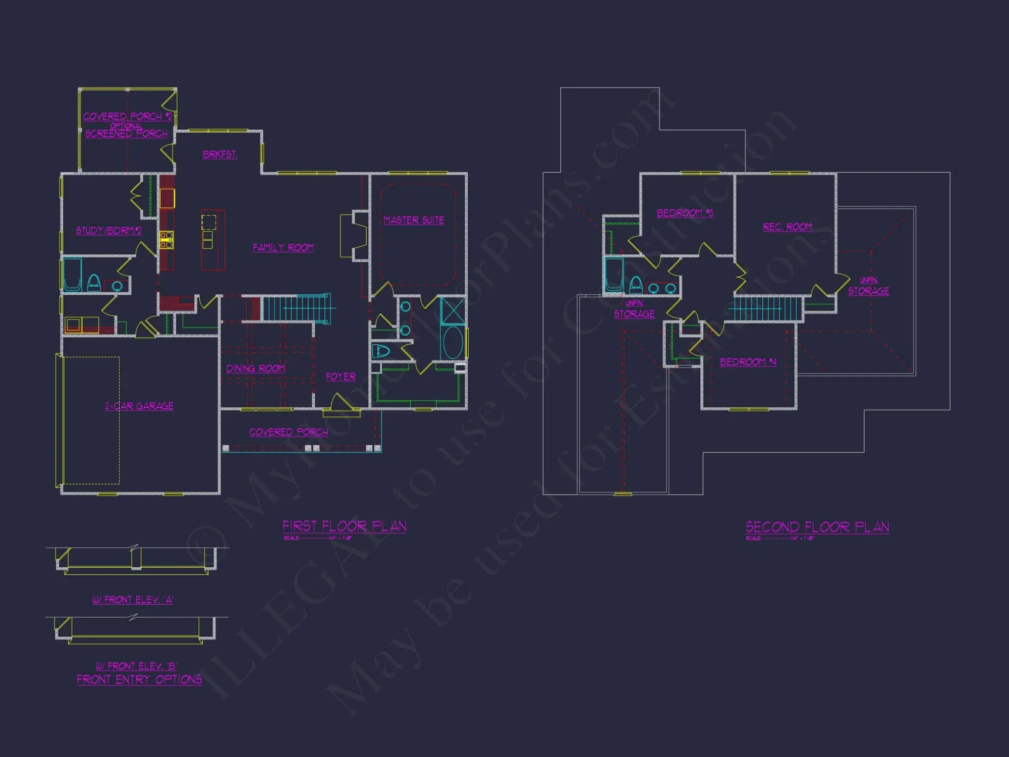 Craftsman house Design with 4 Bed Floor Plan & CAD Blueprint