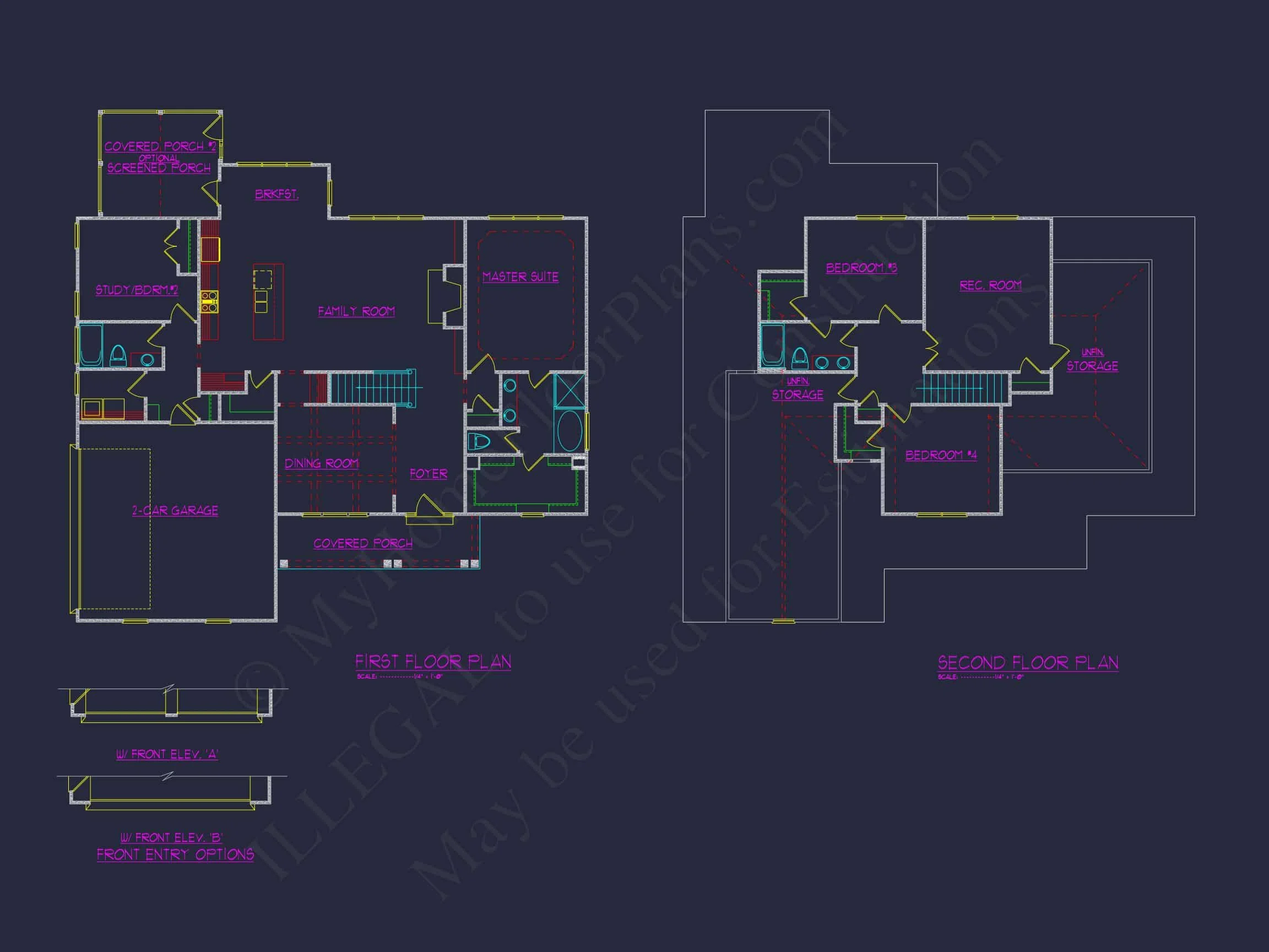 Craftsman house Design with 4 Bed Floor Plan & CAD Blueprint