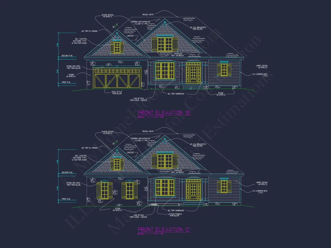 Craftsman house Design with 4 Bed Floor Plan & CAD Blueprint