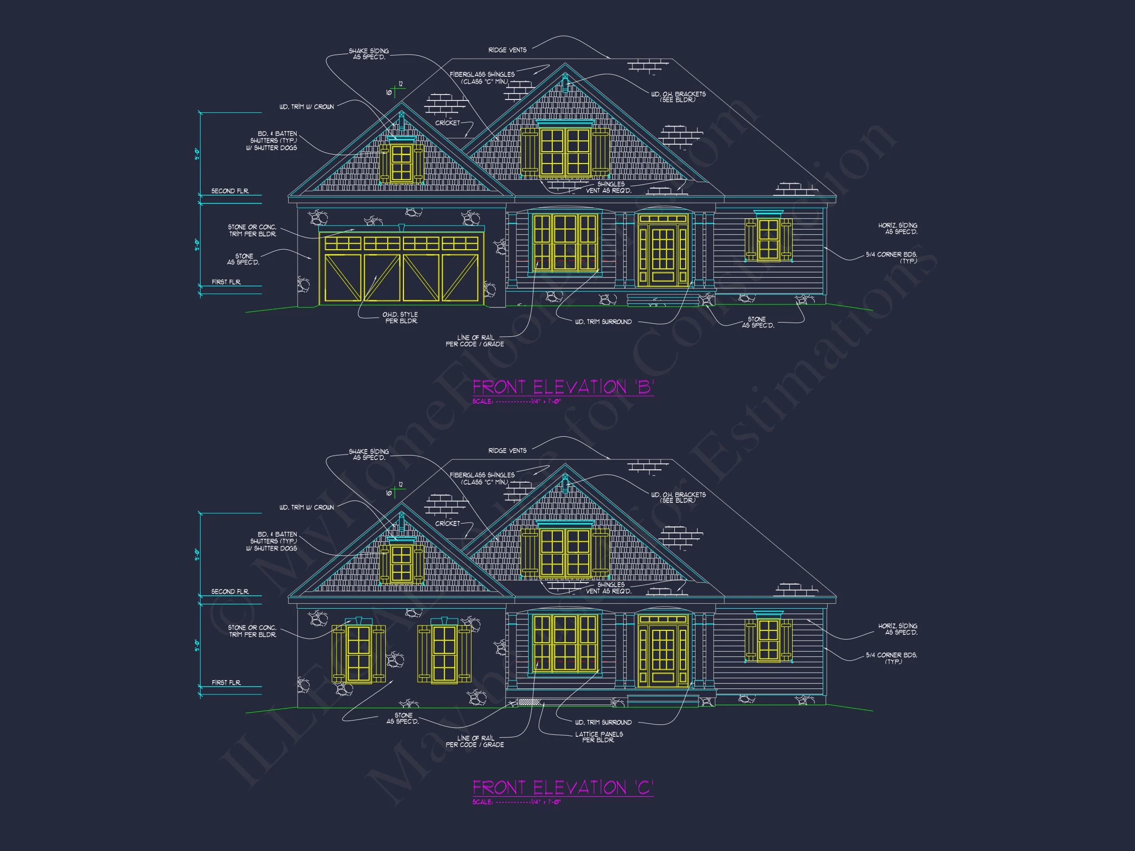 Craftsman house Design with 4 Bed Floor Plan & CAD Blueprint