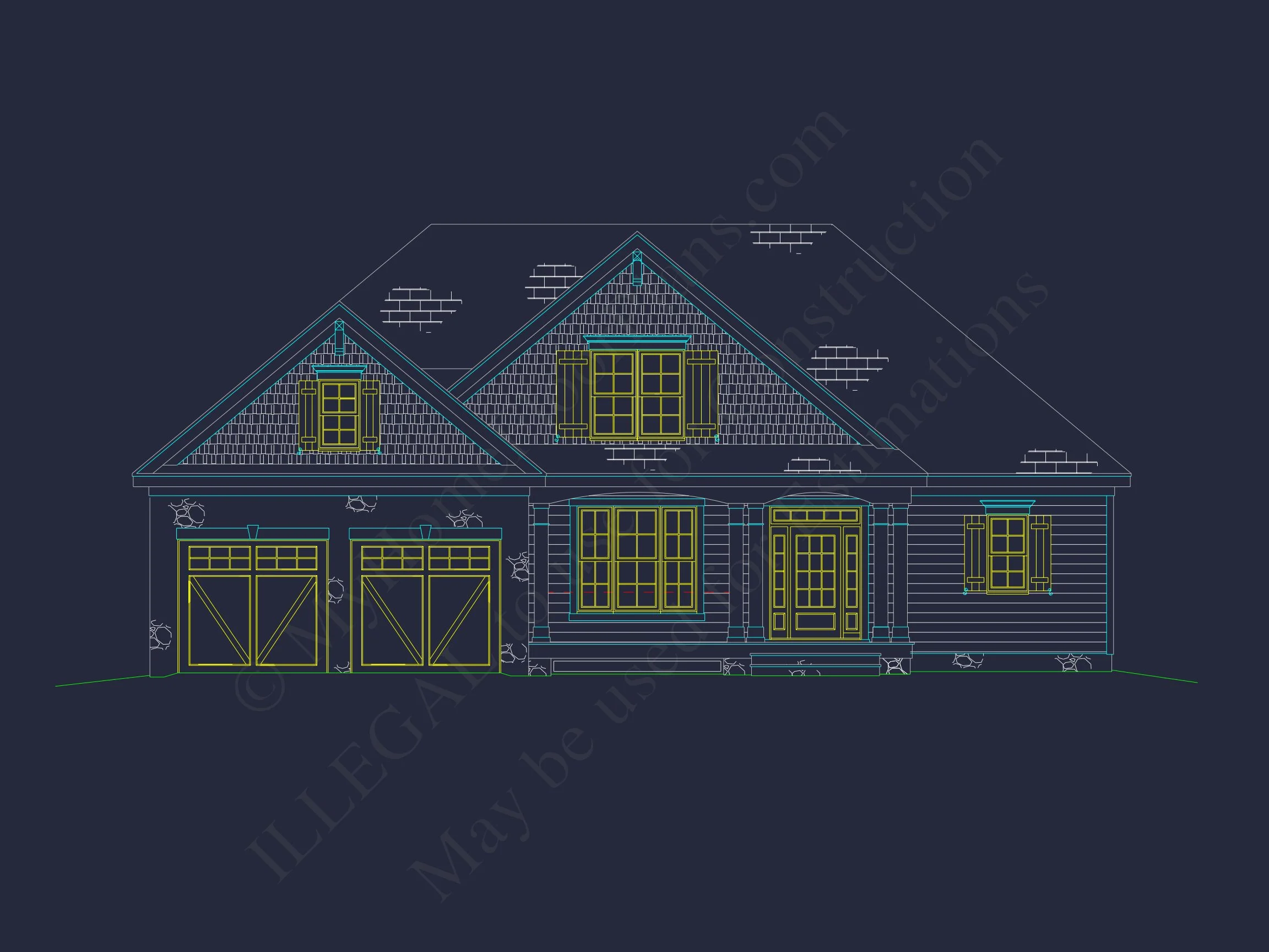 Craftsman house Design with 4 Bed Floor Plan & CAD Blueprint