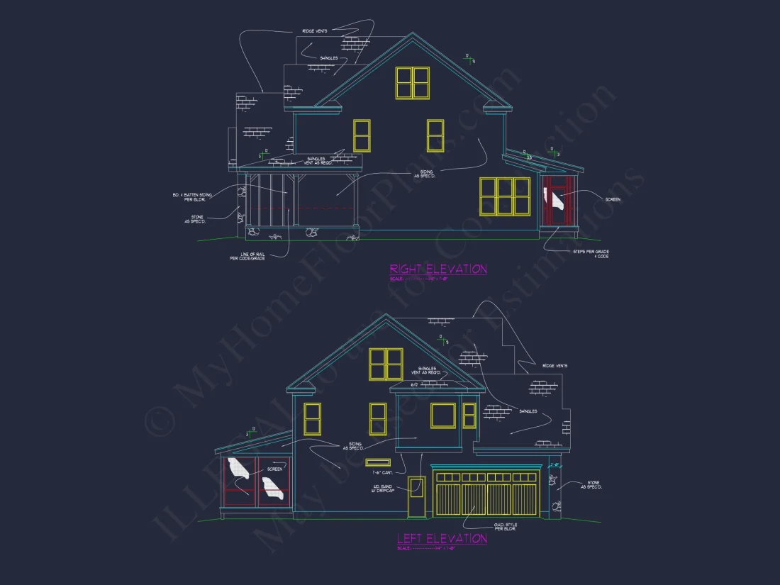 Modern house Plan with 3 Floors, CAD Blueprint & Designs