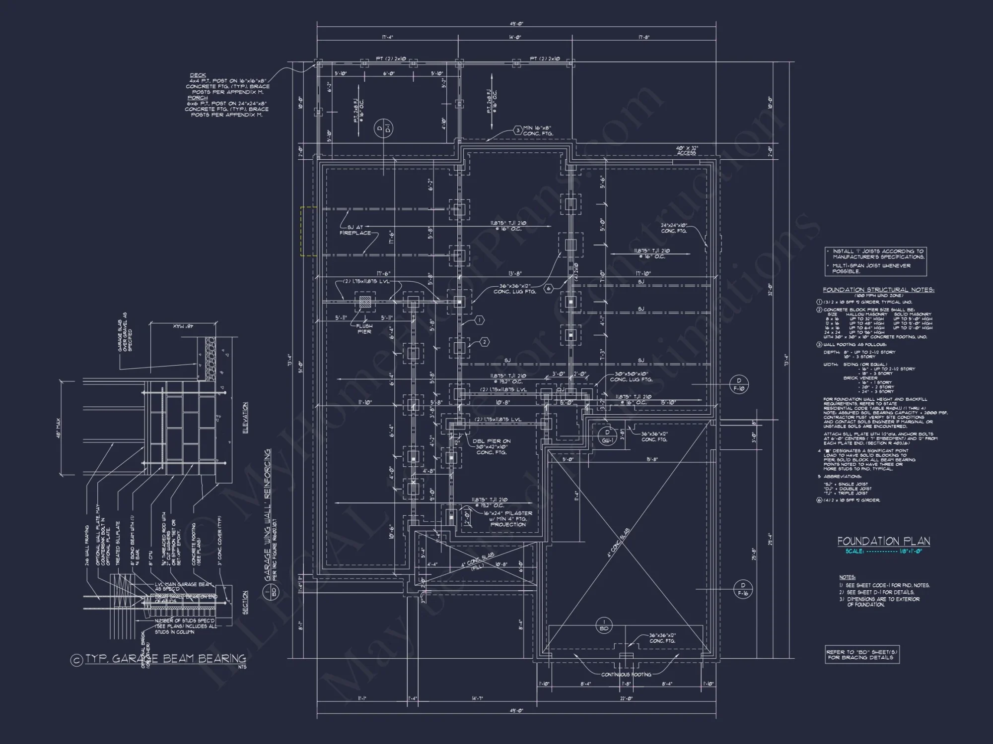 Craftsman house Floor Plan with 1.5 Stories and CAD Designs